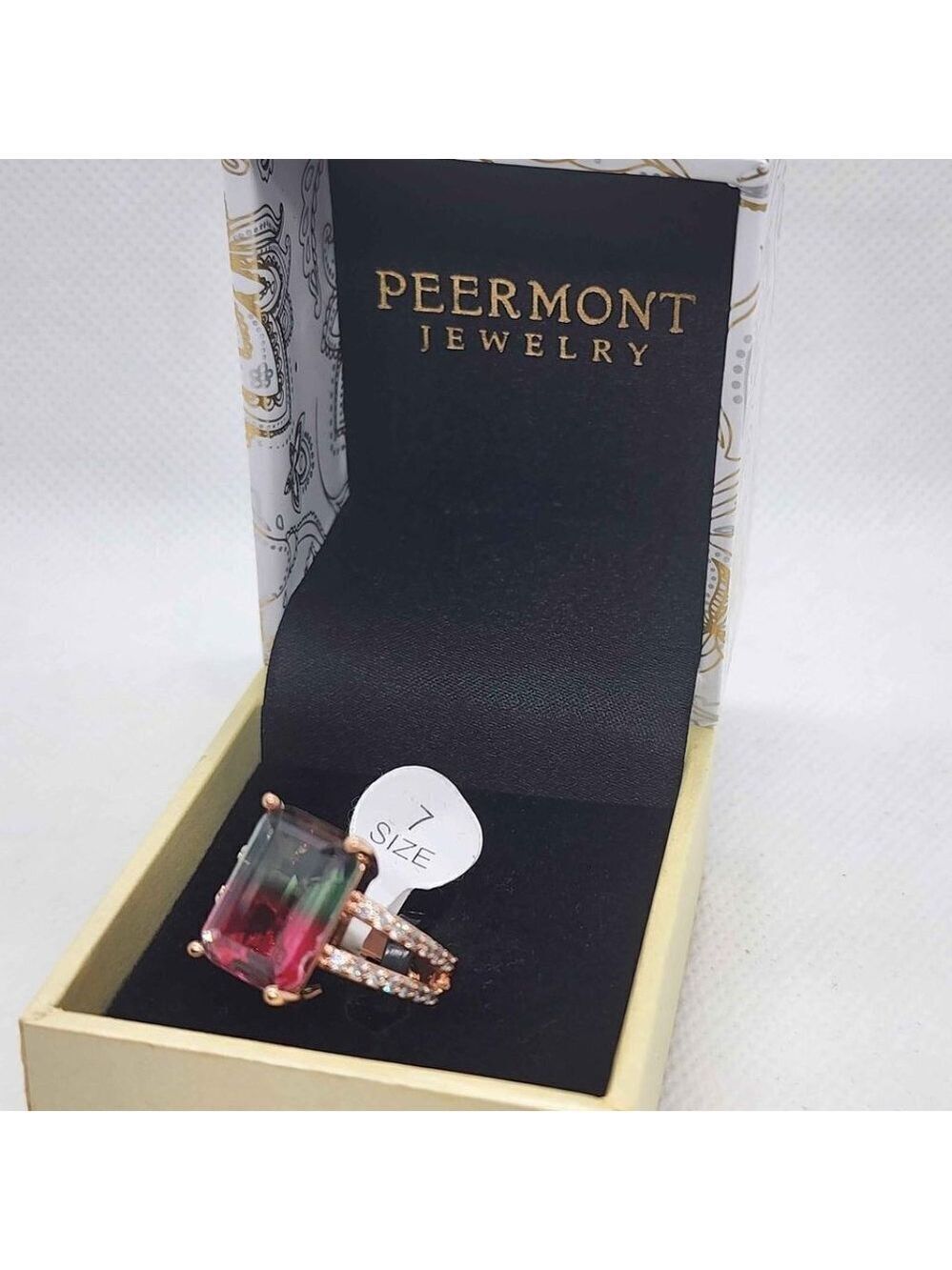 Brand New Peermont Jewelry 18k Rose Gold Plated with Watermelon Gemstone Ring